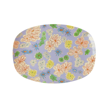 Rice Small Oval Plate Painted Flower