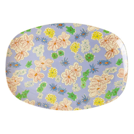 Rice Oval Plate Painted Flower