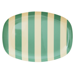 Rice Oval Plate Green Stripes
