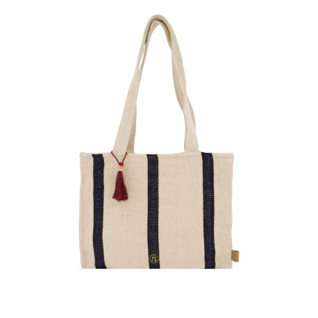 Zusss katoenen tas met streep ecru/blauw