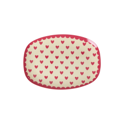 Rice Small Oval Plate Red Hearts