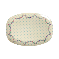 Rice OVal Plate Dots and Flowers