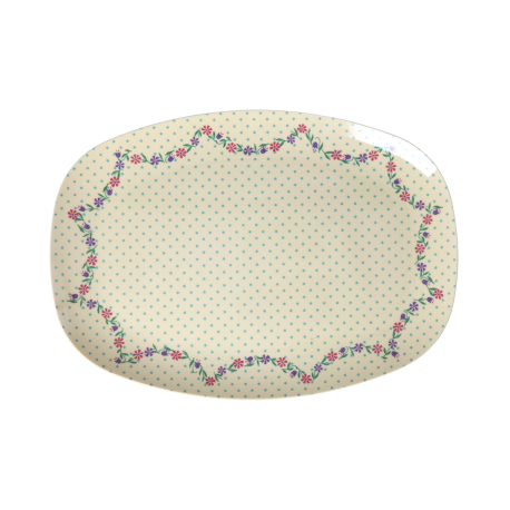 Rice OVal Plate Dots and Flowers